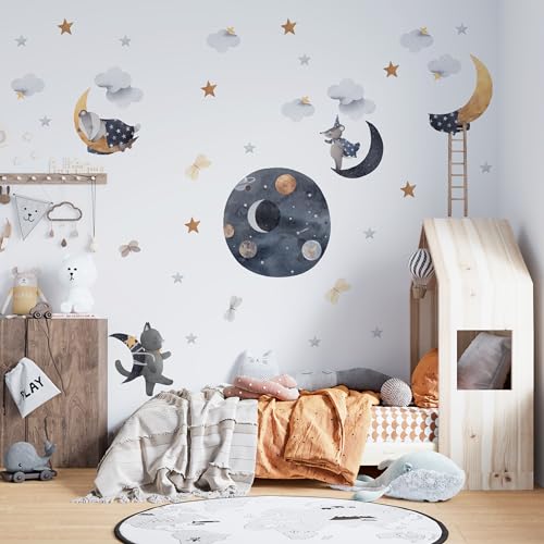 Muralo Sticker Set für Jungen - Aquarell Aufkleber Wandsticker Tattoo für Kinderzimmer - Tiere im Weltraum Motiv - Br.60cm x Hö.30cm Muralo Sticker Set für Jungen - Aquarell Aufkleber Wandsticker Tattoo für Kinderzimmer - Tiere im Weltraum Motiv - Br.60cm x Hö.30cm von Muralo