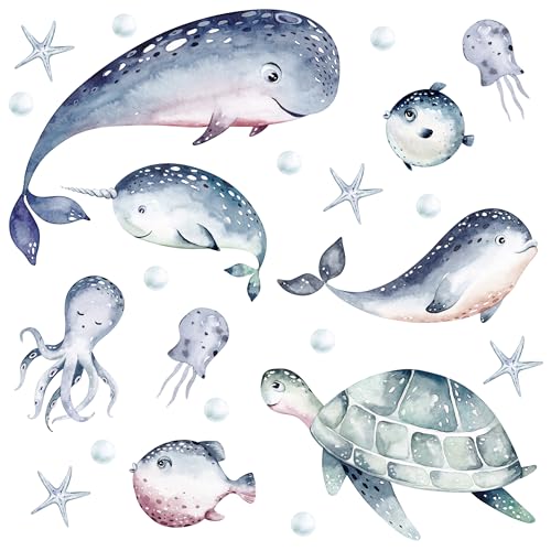 Muralo Sticker Set für Mädchen und Jungen - Aquarell Aufkleber Wandsticker Tattoo für Kinderzimmer - Niedliche Meerestiere Motiv - Br.120cm x Hö.60cm Muralo Sticker Set für Mädchen und Jungen - Aquarell Aufkleber Wandsticker Tattoo für Kinderzimmer - Niedliche Meerestiere Motiv - Br.120cm x Hö.60cm von Muralo
