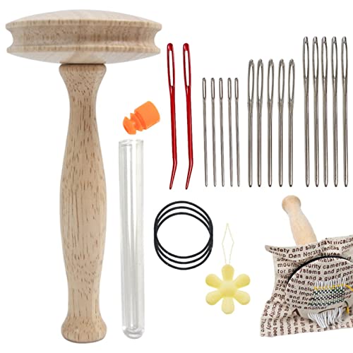 Murman Stopfpilz Set - Holz Stopfgarn Pilz Kit | Holz Stopfpilz Set Mit Nähnadeln, Ring Und Abnehmbarem Kopf | Komplettes Stopfei Stopfpilz Aus Holz Für Anfänger Socken, Kleidung, DIY Handnähen von Murman