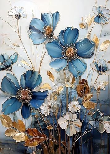 Musevial Kreuzstich-Set mit Blumenprägung, blaue Blumen, Kreuzstich-Ornament-Set für Erwachsene und Anfänger, gezählte Stickerei, Nadelspitzen-Kits, Heimdekoration, 30,5 x 40,6 cm von Musevial