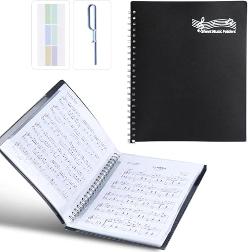 Musfunny Notenmappe für Chornoten: Chormappe Schwarz mit Taschen 40 Hüllen 80 Seiten – Mappe A4 Ordner mit Klarsichthüllen für Chorsänger Bands Bühnenauftritte von Musfunny