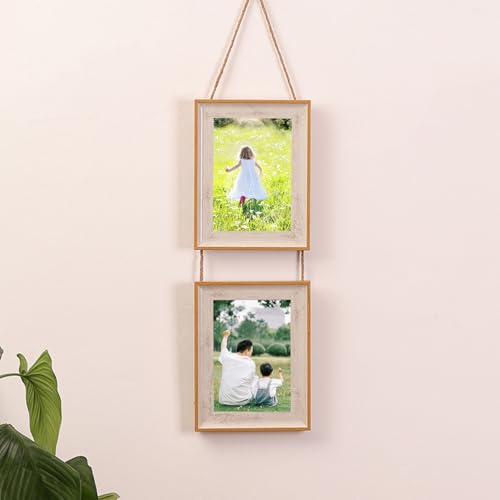 Musihy Bilderrahmen 15 x 20 cm, Rechteck Rahmen für Fotos, Poster, 2 Foto, das an der Wand hängt, Wand, Senkrecht, Weißes Holz von Musihy
