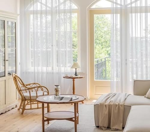Musihy Gardine Schlafzimmer, Einfarbige Fenster-Voile-Vorhänge für Schlafzimmer und Wohnzimmer, Weiß, 96 x 115 cm von Musihy