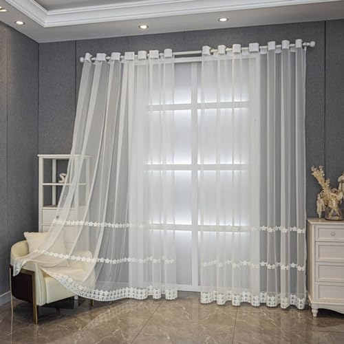 Musihy Gardinen Halbtransparent 2Er Set, Häkelblume mit Perlen-Fensterbehandlung, halbtransparent, Weiß, 86 x 214 cm Musihy Gardinen Halbtransparent 2Er Set, Häkelblume mit Perlen-Fensterbehandlung, halbtransparent, Weiß, 86 x 214 cm von Musihy