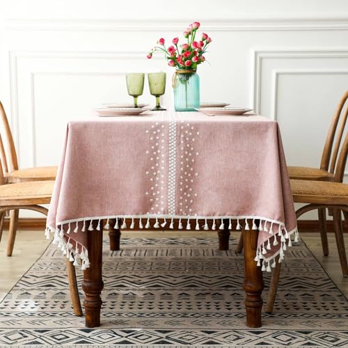 Tischdecke Abwaschbar, 140 x 300 cm Polyester Häkelmuster mit Punkten Tischtuch für Esszimmer, Hochzeiten oder Haushalt, Rosa Weiß Tischdecke Abwaschbar, 140 x 300 cm Polyester Häkelmuster mit Punkten Tischtuch für Esszimmer, Hochzeiten oder Haushalt, Rosa Weiß von Musihy