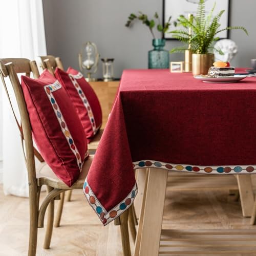 Tischwäsche Modern, 130 x 130 cm Polyester Einfarbig mit Gitterkanten Tischtuch für Esszimmer, Hochzeiten oder Haushalt, Rot von Musihy