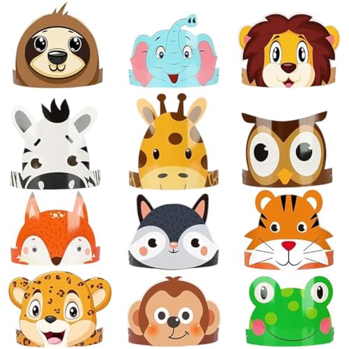 Muteitt 12 Stück Tier-Geburtstagsparty-hüte, Tier-stirnbänder, Dschungel-Tier-Papier-Party-Krone Für Kinder, Tier-Party-geschenkzubehör Muteitt 12 Stück Tier-Geburtstagsparty-hüte, Tier-stirnbänder, Dschungel-Tier-Papier-Party-Krone Für Kinder, Tier-Party-geschenkzubehör von Muteitt