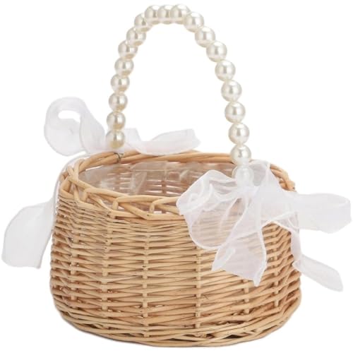 Muteitt Blumenmädchen-Korb Aus Korbgeflecht Schleifen, Blumenmädchen-Korb Perlengriff, Hochzeits-blumenmädchen-Korb Für Hochzeitsdekorationen Muteitt Blumenmädchen-Korb Aus Korbgeflecht Schleifen, Blumenmädchen-Korb Perlengriff, Hochzeits-blumenmädchen-Korb Für Hochzeitsdekorationen von Muteitt