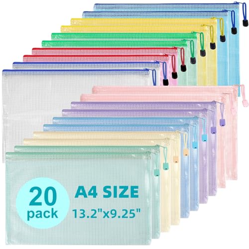 Mutsitaz 20 Stück Dokumententasche A4, A4 Plastic Wallets File Bags, Dokumentenmappe mit Reißverschluss, Mesh Kunststoff Dokumententasche A4, für Datei Taschen, Papier, Dokumente, Kosmetika Mutsitaz 20 Stück Dokumententasche A4, A4 Plastic Wallets File Bags, Dokumentenmappe mit Reißverschluss, Mesh Kunststoff Dokumententasche A4, für Datei Taschen, Papier, Dokumente, Kosmetika von Mutsitaz