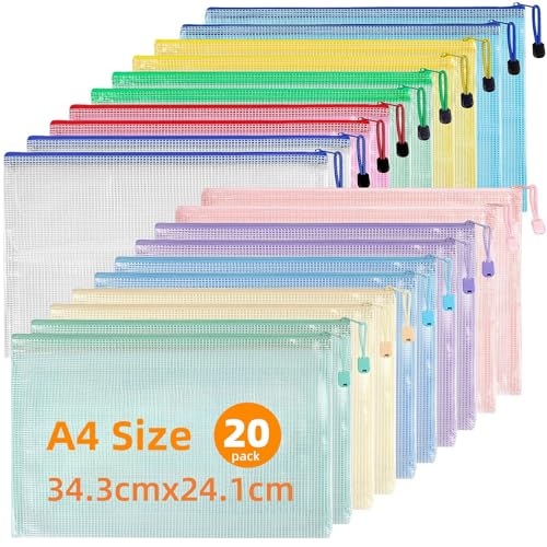 Mutsitaz 20 Stück Dokumententasche A4, Dokumentenmappe mit Reißverschluss A4, Mesh Kunststoff Dokumententasche A4, für Datei Taschen, Papier, Dokumente, Kosmetika Mutsitaz 20 Stück Dokumententasche A4, Dokumentenmappe mit Reißverschluss A4, Mesh Kunststoff Dokumententasche A4, für Datei Taschen, Papier, Dokumente, Kosmetika von Mutsitaz