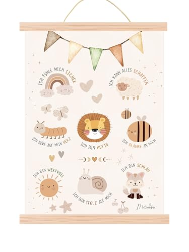 Mutzauber® Poster Affirmationsposter A3 Kinderzimmer Jungen Mädchen Bilder Kinderzimmer Motivation Bär Tiere Kinder Kindergarten verschiedene Motive Wandposter (A3 inkl. Rahmen) von Mutzauber