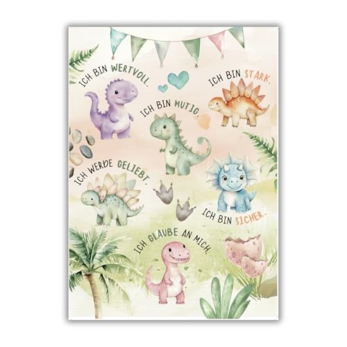 Mutzauber® Poster Affirmationsposter A3 Kinderzimmer Jungen Mädchen Bilder Motivation Dino Dinosaurier Kinder Kindergarten Gefühlsposter Wandposter (Dinosaurier) von Mutzauber