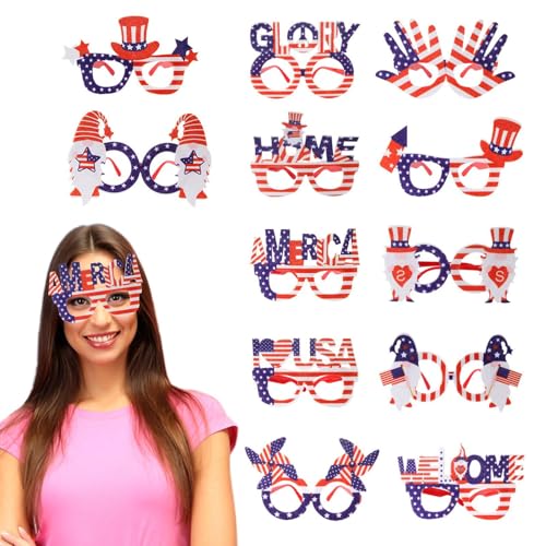 Muuzebsy 4. Juli Sonnenbrille für Erwachsene – 12 x patriotische Themen-Sonnenbrillen | Outdoor-Partyzubehör und Zubehör für Unabhängigkeitstag, Pool-Partys, Fotoautomaten von Muuzebsy