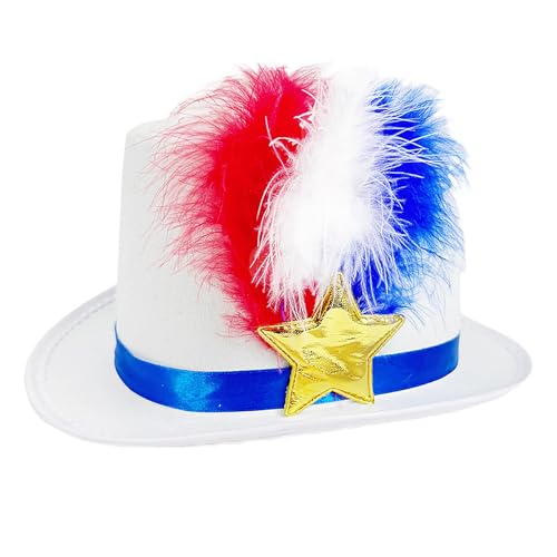 Muuzebsy Rot Weiß und Blau Hut - Stern Rot Weiß Blau Patriotischer Federhut | Festlicher Party Kopfschmuck Lustiges Kostüm Zubehör Karneval Kopfbedeckung für Damen Herren Erwachsene Muuzebsy Rot Weiß und Blau Hut - Stern Rot Weiß Blau Patriotischer Federhut | Festlicher Party Kopfschmuck Lustiges Kostüm Zubehör Karneval Kopfbedeckung für Damen Herren Erwachsene von Muuzebsy