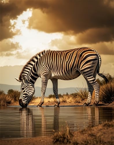 Muyankissu DIY 5D Diamantkunst, Vollbohrset, afrikanisches Tier, Zebra, moderne Kunst, Zuhause, gestreiftes Zebra, Fluss, Trinkwasser, Dämmerung, Wildtierbild, 40,6 x 50,8 cm Muyankissu DIY 5D Diamantkunst, Vollbohrset, afrikanisches Tier, Zebra, moderne Kunst, Zuhause, gestreiftes Zebra, Fluss, Trinkwasser, Dämmerung, Wildtierbild, 40,6 x 50,8 cm von Muyankissu