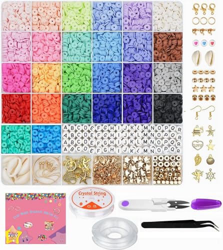 Perlen für Armbänder, 6500+ Stück Perlen Set, 6mm Polymer Clay Perlen Armbänder Selber Machen, Heishi Perlen zum Auffädeln mit Buchstaben für Armband Ringen Halsketten Geschenk Perlen für Armbänder, 6500+ Stück Perlen Set, 6mm Polymer Clay Perlen Armbänder Selber Machen, Heishi Perlen zum Auffädeln mit Buchstaben für Armband Ringen Halsketten Geschenk von Muyans