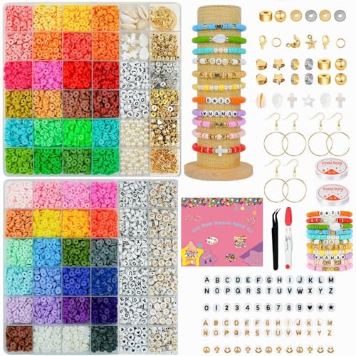 Perlen für Armbänder, 14000 Stück 48 Farben Perlen zum Auffädeln, 2 Boxen Perlen Set Selber Machen, 6mm Polymer Clay Perlen, Perlenset mit Buchstaben, Zahl Perlen für Armbänder, 14000 Stück 48 Farben Perlen zum Auffädeln, 2 Boxen Perlen Set Selber Machen, 6mm Polymer Clay Perlen, Perlenset mit Buchstaben, Zahl von Muyans