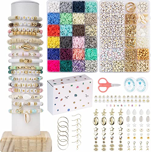 Perlen zum Auffädeln, 8400+ Stück Perlen Set, 6mm Clay Perlen, 2 Boxen Perlen für Armbänder Selber Machen mit Buchstaben, Zahl, Liebesperlen für Ringen Halsketten Geschenk von Muyans