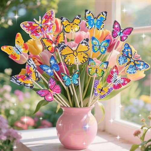 20 Stück Diamond Painting Schmetterling Set, Kinder und Erwachsene Diamond Pain-ting Deko, DIY 5D Diamond Painting Art für Draußen und Drinnen, Topf-Gartendekoration für Balkon und Fensterbank 20 Stück Diamond Painting Schmetterling Set, Kinder und Erwachsene Diamond Pain-ting Deko, DIY 5D Diamond Painting Art für Draußen und Drinnen, Topf-Gartendekoration für Balkon und Fensterbank von Muyohix