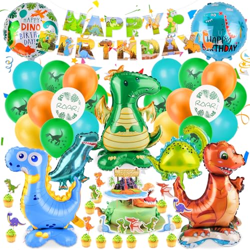 Muyohix Dino Geburtstag Deko, 41 Stück Dinosaurier Deko Kindergeburtstag mit XXL Dino Party Folienballon, Happy Birthday Banner Luftballon für Dinosaurier Dschungel Party Geburtstagsdeko Junge von Muyohix