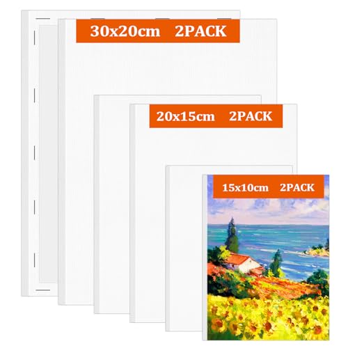 Muyohix Leinwand zum Bemalen, 6 Stück Leinwände Set aus Säurefreie Baumwolle 30x20, 20x15, 15x10cm Leinwand Keilrahmen Canvas Painting für Acryl-, Aquarell-, Ölfarbe für Anfänger Künstlerin Studenten von Muyohix