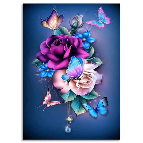 Muzagroo Art Diamond Paintings Kits for Adults Butterflies Round Full Drill Diamonds for Beginners Stress-reducing Handicrafts Wall Art for Living Room von Muzagroo Art