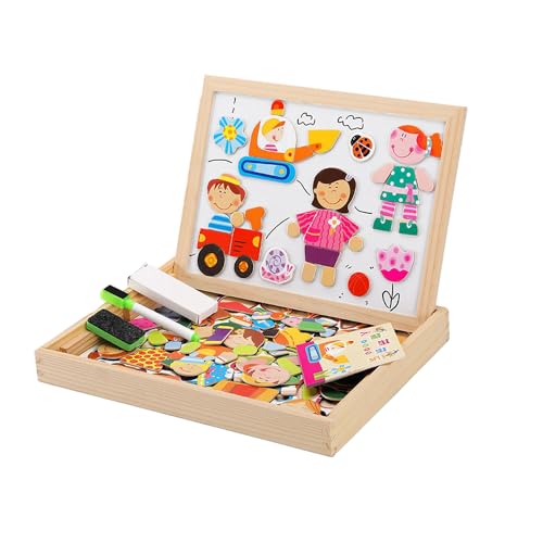 Magnetisches Holzpuzzle,Doppelseitige Staffelei,Holzbrett Doodle,Lernspielzeug für Kinder mit Wald-und Tiermotiven-1 von Muzboo