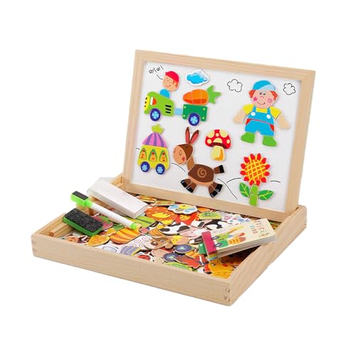 Magnetisches Holzpuzzle,Doppelseitige Staffelei,Holzbrett Doodle,Lernspielzeug für Kinder mit Wald-und Tiermotiven-2 von Muzboo