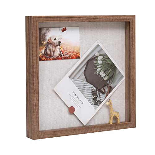 Muzilife 3D Bilderrahmen 25x25cm Tiefe Holz Rahmen zum Befüllen, Objektrahmen mit Glasscheibe, Quadratische Form, Geschenk für Familie Freunde, 1 Stück Braun von Muzilife