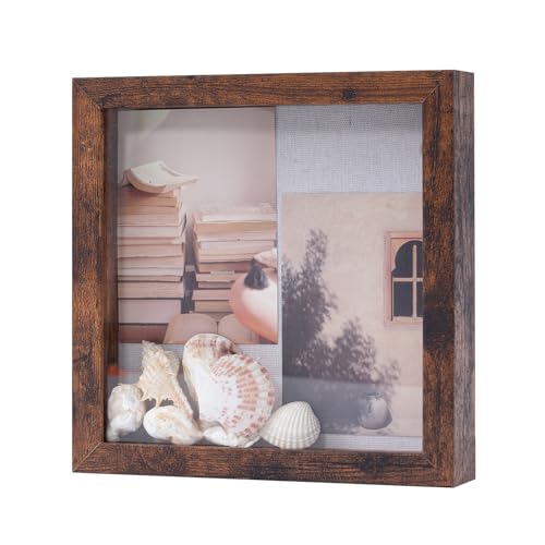 Muzilife 3D Bilderrahmen zum Befüllen 20x20 cm-Tiefer Holz Rahmen, Objektrahmen Shadow Box mit Glasscheibe, als Geschenk für Familie Freunde, Fotos Erinnerungsbox (Dunkelbraun, 20x20cm) von Muzilife