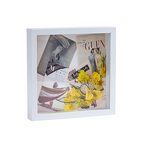 Muzilife 3D Bilderrahmen zum Befüllen 20x20 cm-Tiefer Rahmen Weiß, Holz Objektrahmen Shadow Box mit Glasscheibe, Perfekt zum Basteln und als Geschenk für Familie Freunde usw. von Muzilife