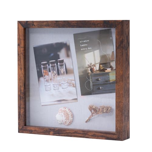 Muzilife 3D Bilderrahmen zum Befüllen 30x30 cm-Tiefer Holz Rahmen, Objektrahmen Shadow Box mit Glasscheibe, als Geschenk für Familie Freunde, Fotos Erinnerungsbox (Dunkelbraun, 30x30cm) von Muzilife