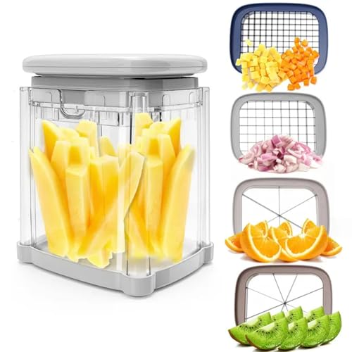 Französische Fry Cutter, 4 in 1 Kartoffelschneider mit 4 Klingen, manuellem Nahrungsmittelhacker mit Behälter für Obst Gemüse Französisch Frites-Karottengurke Dicer Haushalt Multifunktion. von Muzrunq