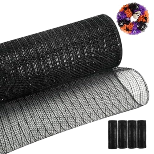 Muzrunq 4 Rollen Netzband, 25, 4 cm x 9, 1 m, dekoratives schwarzes Netzband für Kränze, DIY-Deko-Netzrollen für, Erntedankfest, Halloween, Heimparty-Dekoration Muzrunq 4 Rollen Netzband, 25, 4 cm x 9, 1 m, dekoratives schwarzes Netzband für Kränze, DIY-Deko-Netzrollen für, Erntedankfest, Halloween, Heimparty-Dekoration von Muzrunq