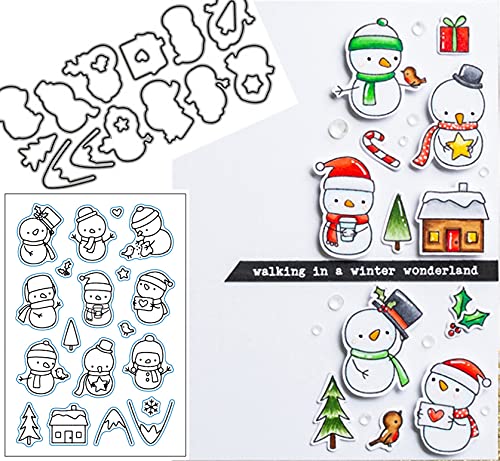 Mvchifay Clear Stamps and Die Cut Set Silicone Seal Scrapbooking Tool DIY Craft Embossing Stamp Metal Stencil Template Set for Paper Card Making (Winter Christmas Snowman) von Mvchifay