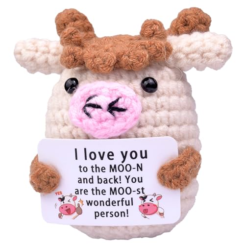 Mwmoeen Pocket Hug Kuh Glücksbringer Geschenke, Glück Kuh Positive Geschenke, Positive Tier Mutmacher Geschenk, Gute Besserung Geschenk, Einschulung Geschenk(B36) von Mwmoeen