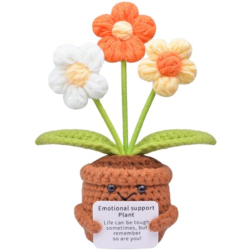 Mwmoeen Pocket Hug Positive Blume, Lustige Positive Strickwolle Sonnenblume Motivationsgeschenke Geschenke für Freundin Kollegen und Famili(P3) von Mwmoeen