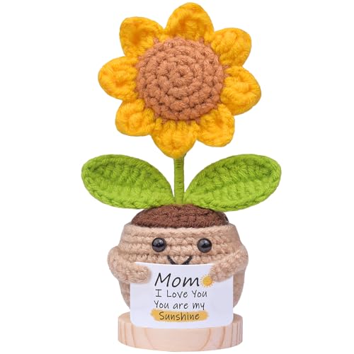 Mwmoeen Pocket Hug Positive Sonnenblume Puppe, Lustige Kreative Strickwolle Sonnenblume Motivationsgeschenke Beste Freundin Geschenke für Freundin Kleine Geschenke für Frauen(E29) von Mwmoeen