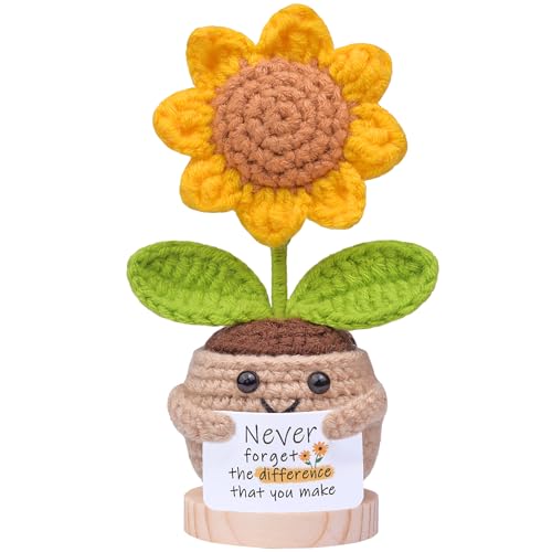 Mwmoeen Pocket Hug Positive Sonnenblume Puppe, Lustige Kreative Strickwolle Sonnenblume Motivationsgeschenke Beste Freundin Geschenke für Freundin Kleine Geschenke für Frauen(E30) von Mwmoeen