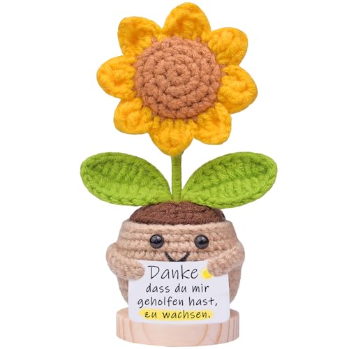 Mwmoeen Pocket Hug Positive Sonnenblume Puppe, Lustige Kreative Strickwolle Sonnenblume Motivationsgeschenke Beste Freundin Geschenke für Freundin Kleine Geschenke für Frauen(E31) von Mwmoeen