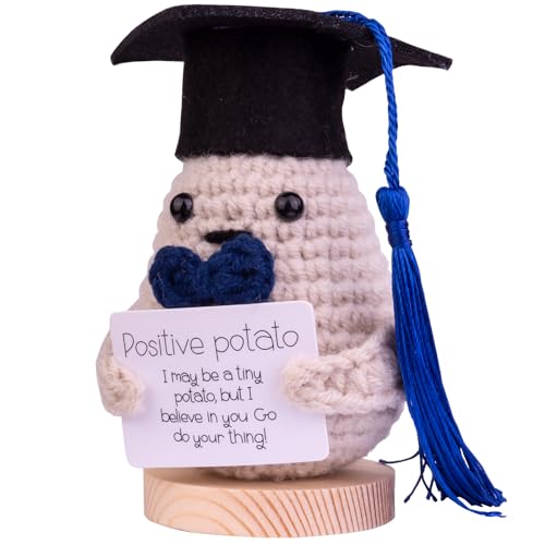 Mwmoeen Positive Kartoffel Puppe Auto Ornamente, Kreative Strickwolle Pocket Hug Positive Potato Motivationsgeschenke mit Doktorhut Geschenk bei Prüfungen Abschlussfeier für Freundin Geschenke(F4) von Mwmoeen