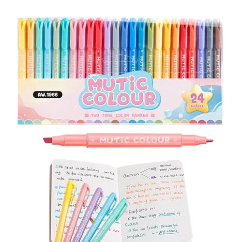 Mwqpgyh Textmarker Set - 24 Farben Ästhetische Textmarker Schulstifte | Doppelspitze Marker Zubehör für Schüler Lehrer Unterricht Büro Zuhause Studium von Mwqpgyh