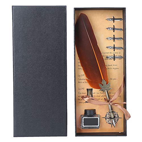 Mwrode Feder-Feder-Tauchstift-Set, Antikes Kalligraphie-Füllfederhalter-Set Mit Vintage-Geschenkbox Für Handschriftliche Geburtstags-Schreibtischdekoration(Braun) von Mwrode