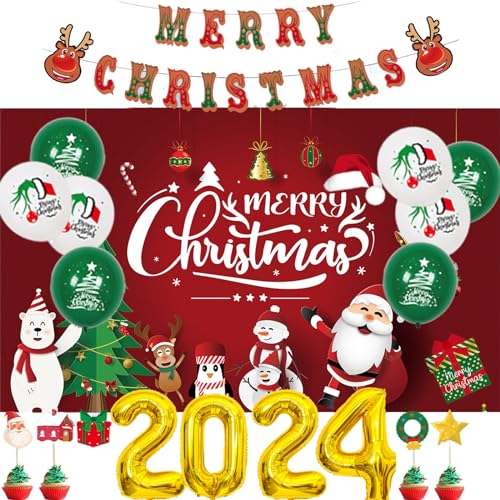 Weihnachtsballon-Set, Latexballon-Zubehör, 2024, Neujahrsparty-Dekoration, mit Ziehen, Heim-Party-Dekorationen, Schulaktivitäten und Festlichkeiten von Mxming