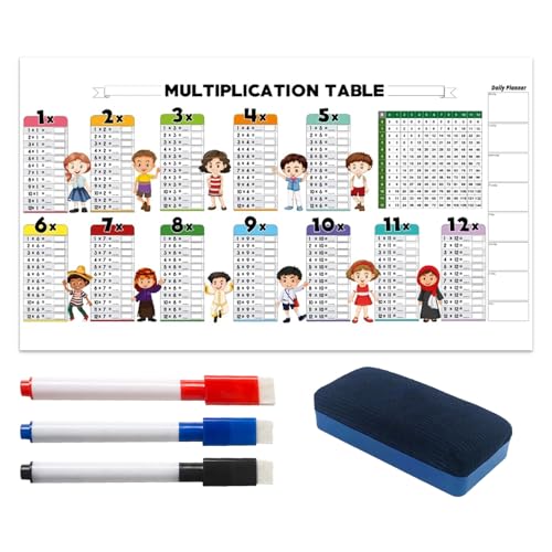 Multiplikationstabelle, trocken abwischbar, farbiges Lernposter, Multiplikationstabelle für Kinder, mit Stift und Radiergummi, Lernposter für Zuhause und Klassenzimmer von Mxshc