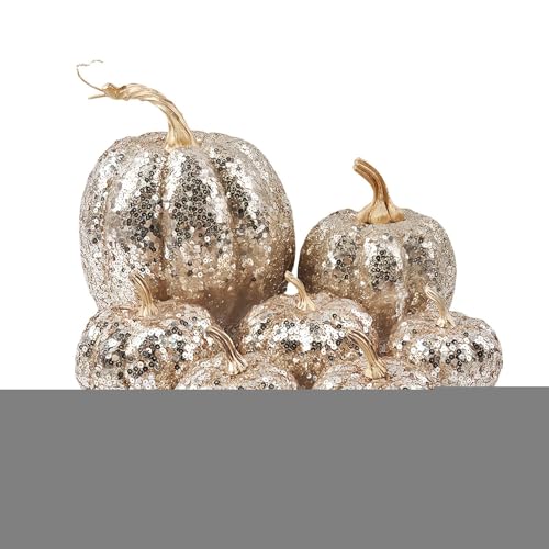 Mxshc Halloween Kürbisse,Herbst Halloween Deko - Glitzer Deko Figuren Festlich 7-teiliges Set für Tisch Zuhause Feier Flur von Mxshc