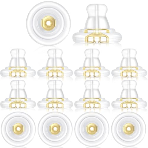 Mxxipp 14 Stück 18 Karat Gold Silikon-Ohrring-Verschlüsse für hängende Ohren, hypoallergen, sichere Ohrring-Verschlüsse, nicht reizend, transparent, weiche Ohrringe, Ersatz für Ohrstecker, schwere von Mxxipp