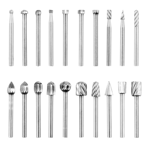 20 Stück Fräser Holz Set für Rotary Tools, Holzschnitzerei Bohrer Set mit 3mm Schaft, Hartmetall-Frässtifte mit Doppelschnitt, Vielseitig einsetzbar für Heimwerker, Holzarbeiten, Gravieren und Bohren 20 Stück Fräser Holz Set für Rotary Tools, Holzschnitzerei Bohrer Set mit 3mm Schaft, Hartmetall-Frässtifte mit Doppelschnitt, Vielseitig einsetzbar für Heimwerker, Holzarbeiten, Gravieren und Bohren von MxyVrix