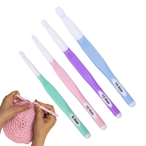 Große Häkelnadel Set mit Gummigriff, 4er Pack, 8,0 mm, 10,0 mm, 12,0 mm, 15,0 mm, Ergonomische Kunststoff Häkelnadeln Weben für Pullover, Schals, Teppich Große Häkelnadel Set mit Gummigriff, 4er Pack, 8,0 mm, 10,0 mm, 12,0 mm, 15,0 mm, Ergonomische Kunststoff Häkelnadeln Weben für Pullover, Schals, Teppich von MxyVrix