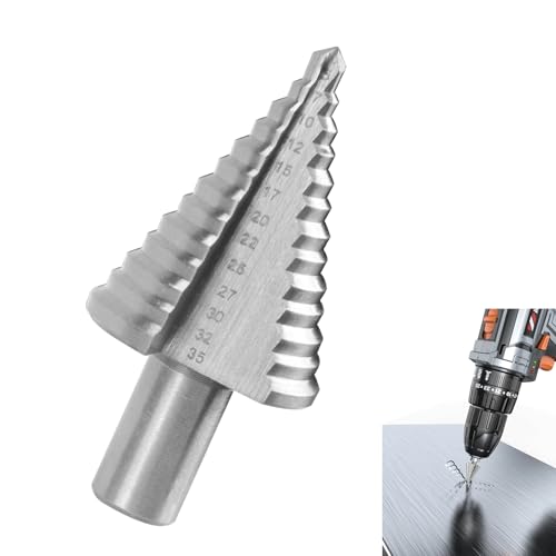 Stufenbohrer Set Ø5–35mm mit 13 Stufen, HSS Edelstahl Kegelbohrer für Metall, Holz, Kunststoff - Hochwertiger Spiralstufenbohrer mit Titanbeschichtung, Runder Griff - Silber Stufenbohrer Set Ø5–35mm mit 13 Stufen, HSS Edelstahl Kegelbohrer für Metall, Holz, Kunststoff - Hochwertiger Spiralstufenbohrer mit Titanbeschichtung, Runder Griff - Silber von MxyVrix